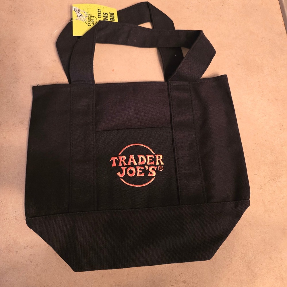 RARE NWT Mini Misprinted logo Trader Joes Trick or Treat Canvas Tote Bag Black